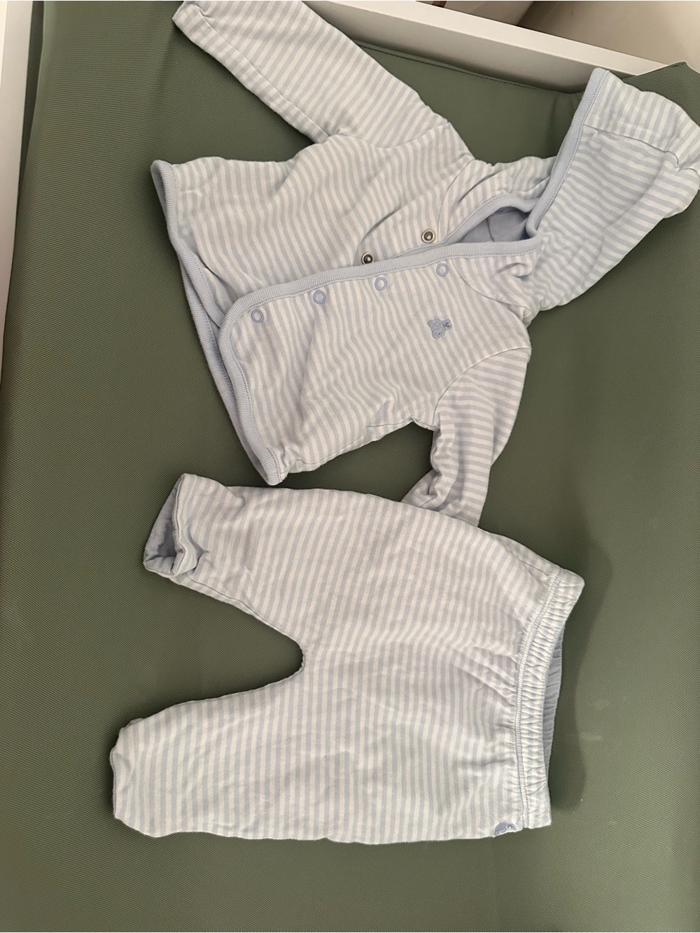 GAP Light Blue & White Striped Baby Hat, Jacket and Pants Set